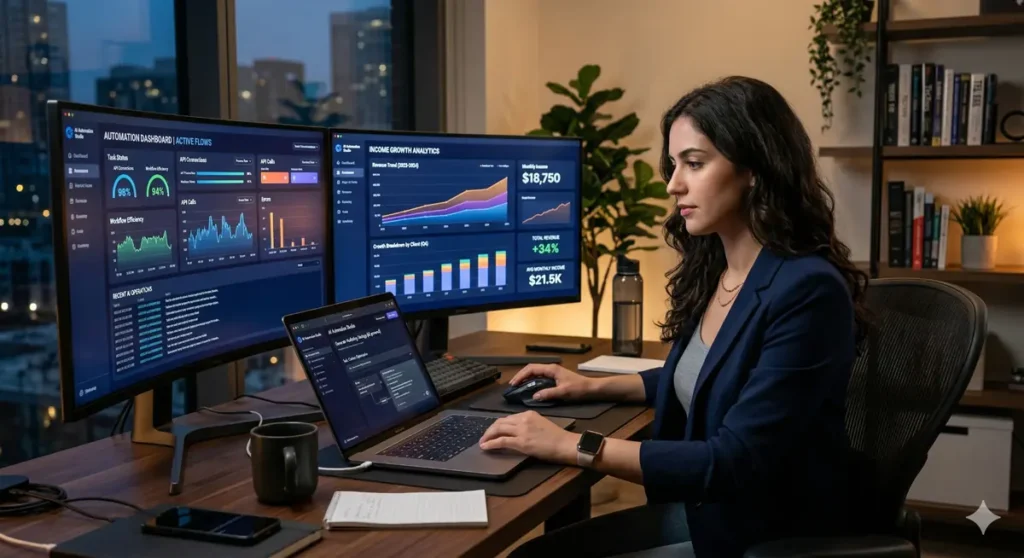 ganar dinero con inteligencia artificial analizando datos y automatización de servicios