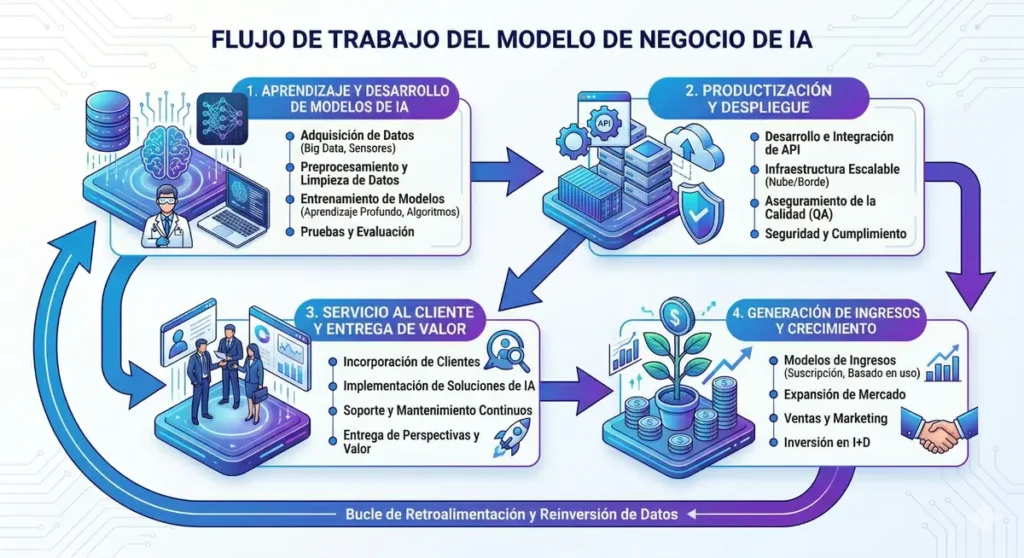 modelo de negocio inteligencia artificial flujo trabajo servicios automatización ingresos