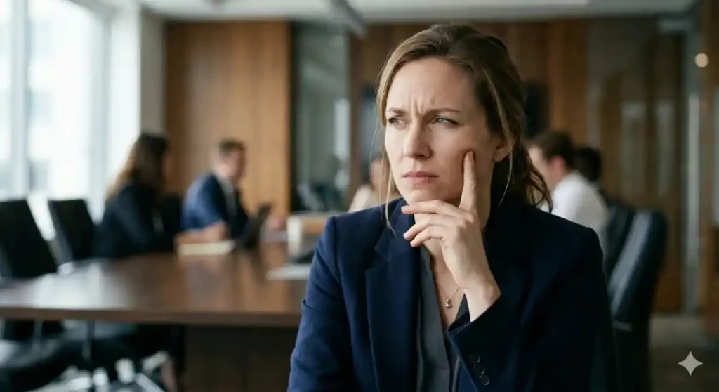 persona con sobrecarga mental al hablar en público en una reunión