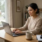 trabajo online como appointment setter desde casa con portátil en entorno realista