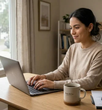 trabajo online como appointment setter desde casa con portátil en entorno realista